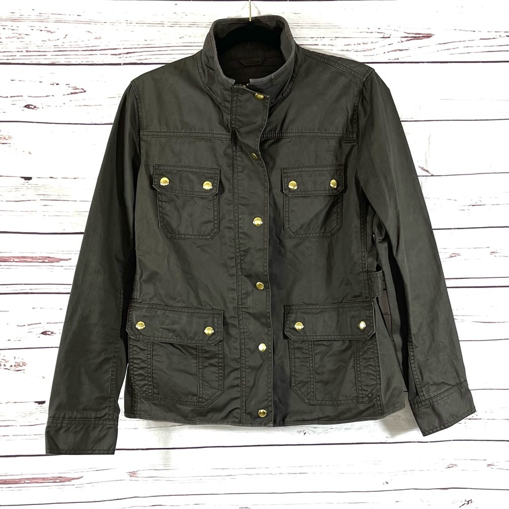 J Crew Woman’s Military Jacket Size M Full Zip Snap‎ Button Green